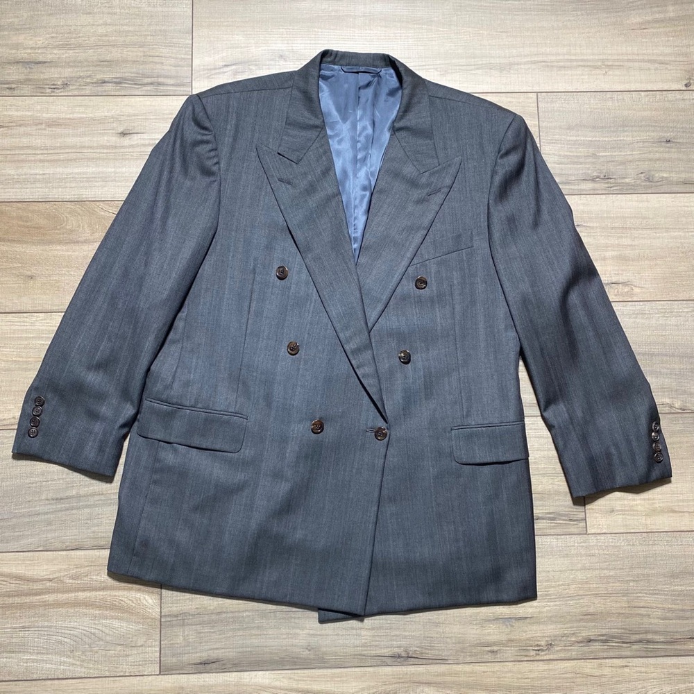 Hickey Freeman Mens Loro Piana‎ Tasmanian Super 120 Wool Suit Coat 46 Reg Gray